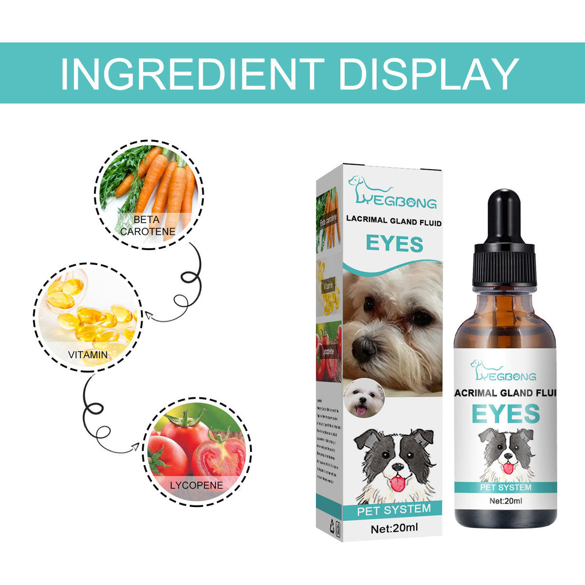 Yegbong Canine and Feline Lacrimal Gland Essence Liquid - Suitable for dogs and cats. Helps reduce infections and inhibit bacterial growth.