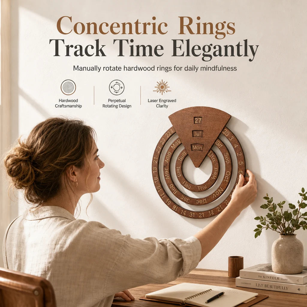 📅2027 New Arrivals 50%OFF💥Circular WoodenRotating PerpetualCalendar - Artistic,Interactive, Timeless🎁