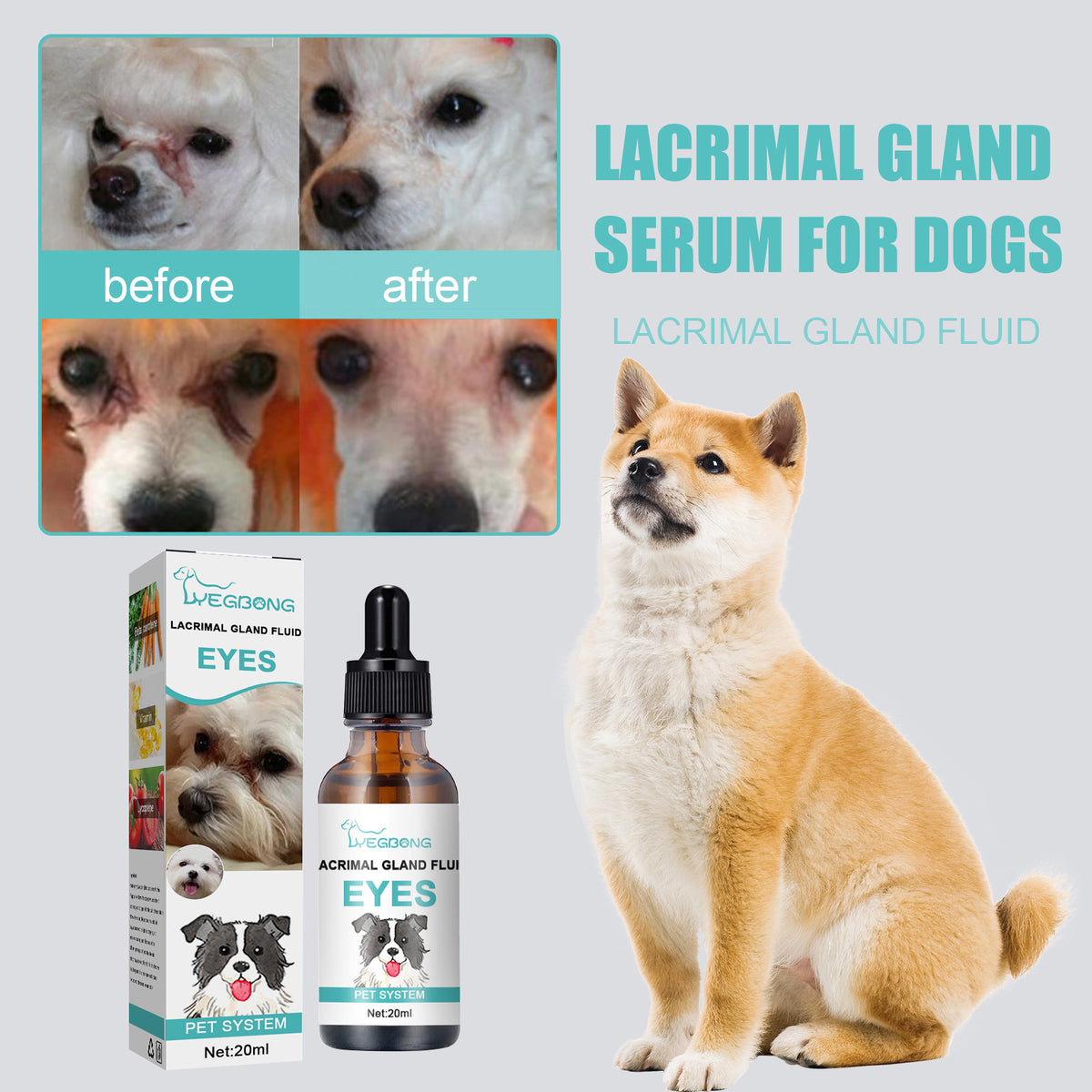 Yegbong Canine and Feline Lacrimal Gland Essence Liquid - Suitable for dogs and cats. Helps reduce infections and inhibit bacterial growth.