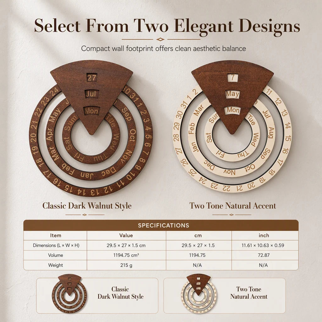 📅2027 New Arrivals 50%OFF💥Circular WoodenRotating PerpetualCalendar - Artistic,Interactive, Timeless🎁