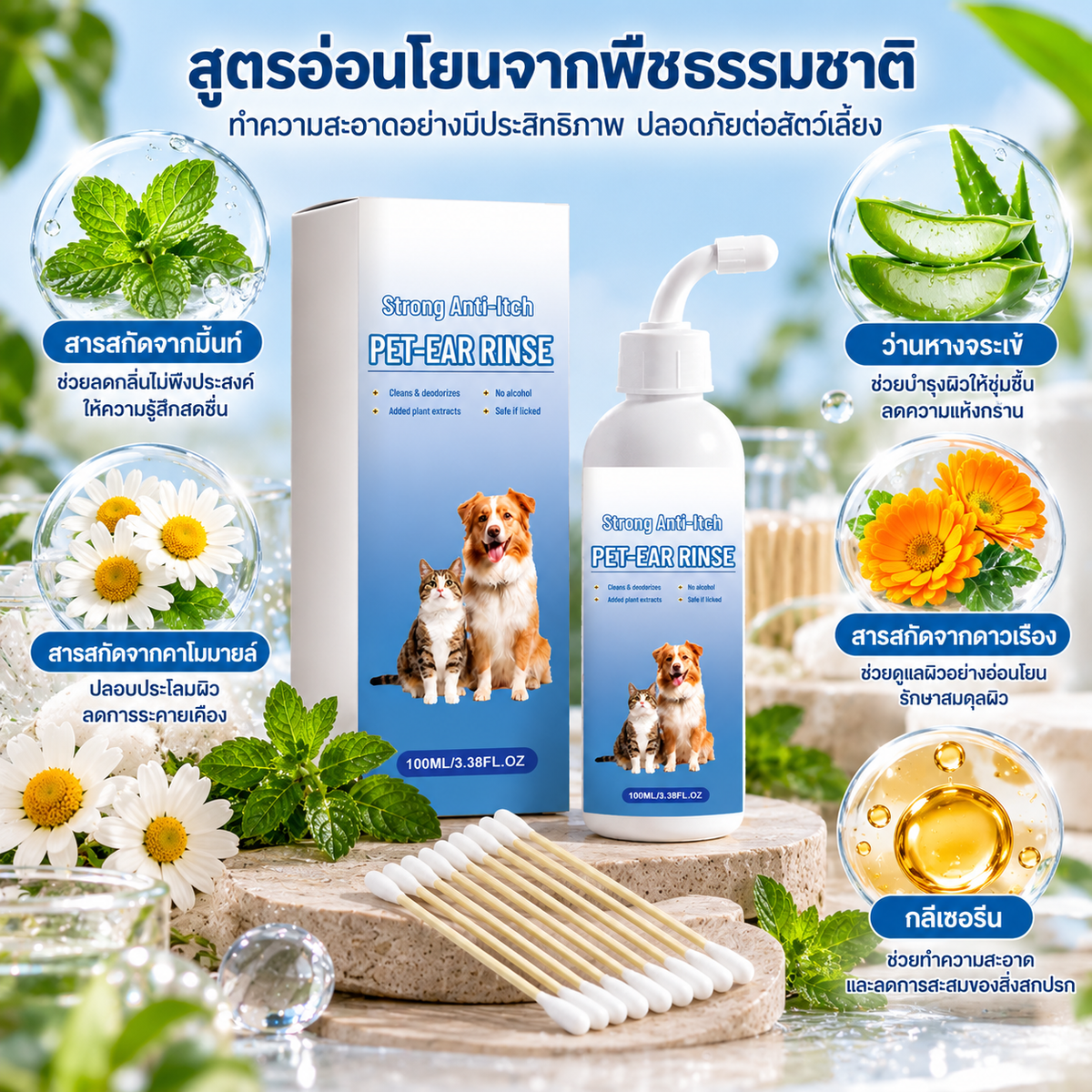Dopeari น้ำยาทำความสะอาดหูสัตว์เลี้ยง 60 มล. สำหรับสุนัขและแมว